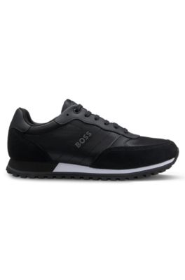 Logo-trim sneakers with faux-leather details, Black
