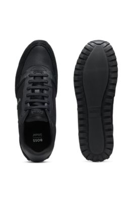 Logo-trim sneakers with faux-leather details, Black