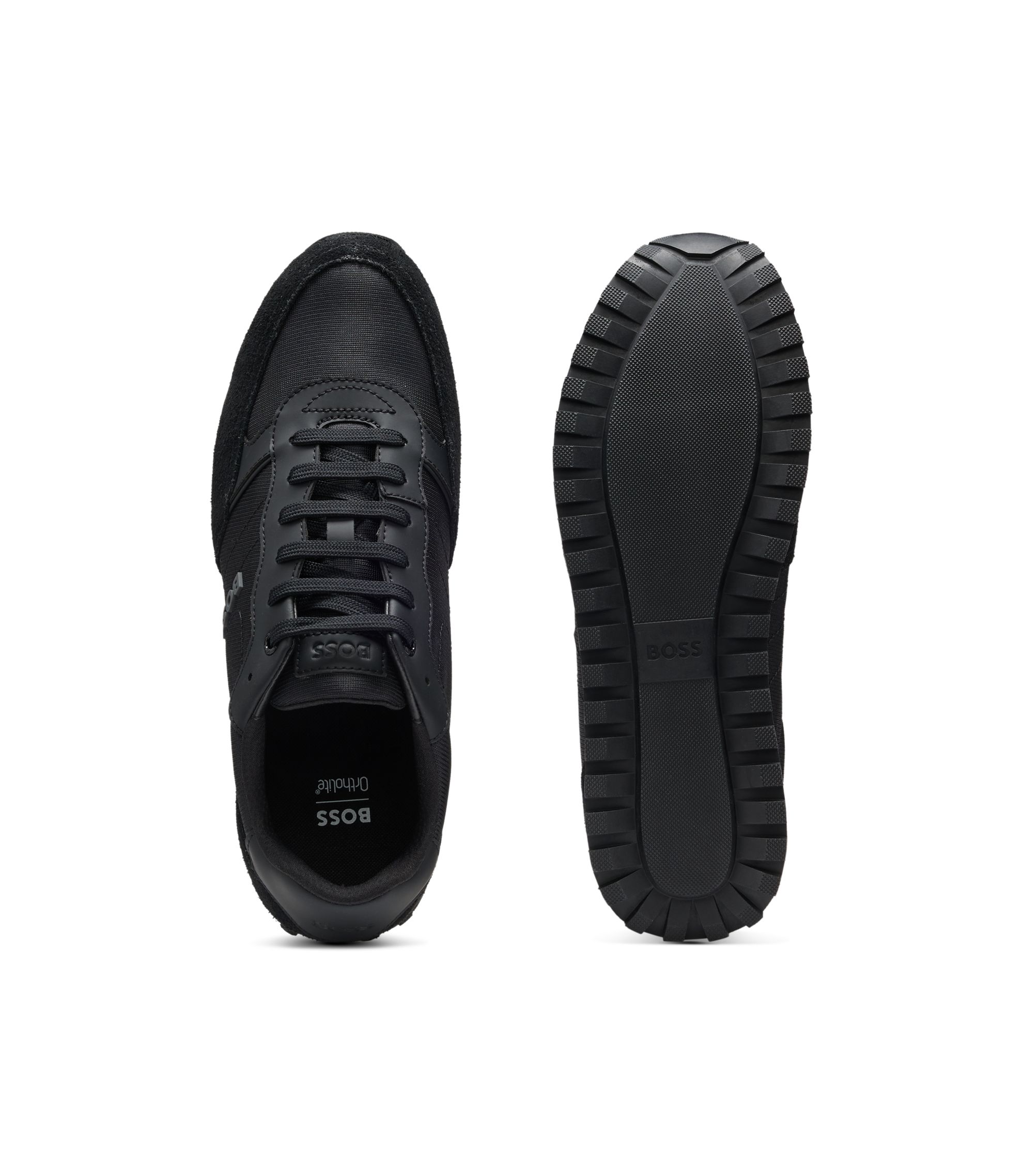 BOSS - Logo-trim sneakers with faux-leather details - Black