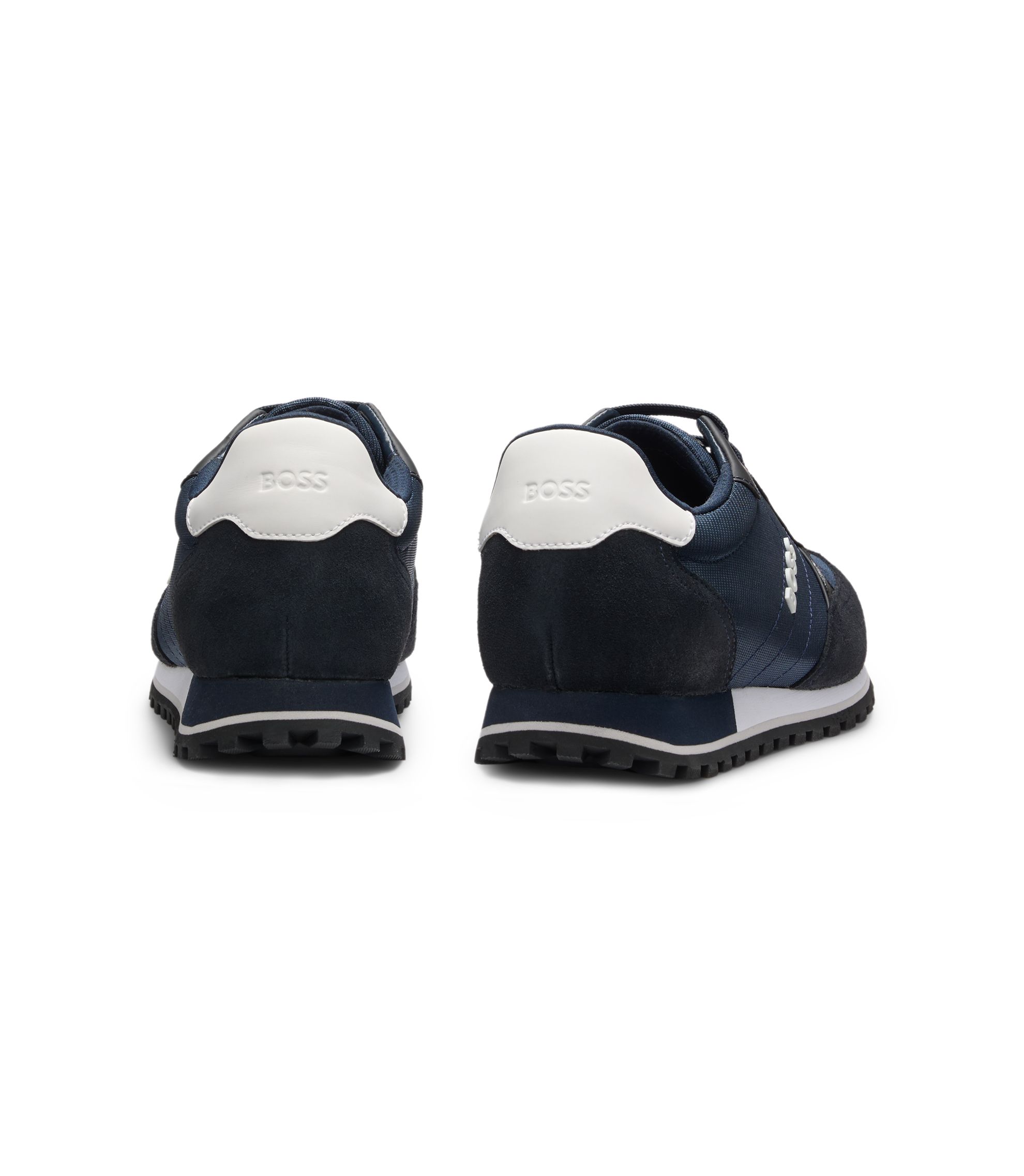 BOSS - Logo-trim sneakers with faux-leather details - Dark Blue