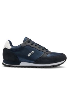 Running-inspired trainers with faux-leather trims, Dark Blue
