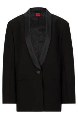 Hugo Oversize-fit Jacket With Shawl Lapels In Black
