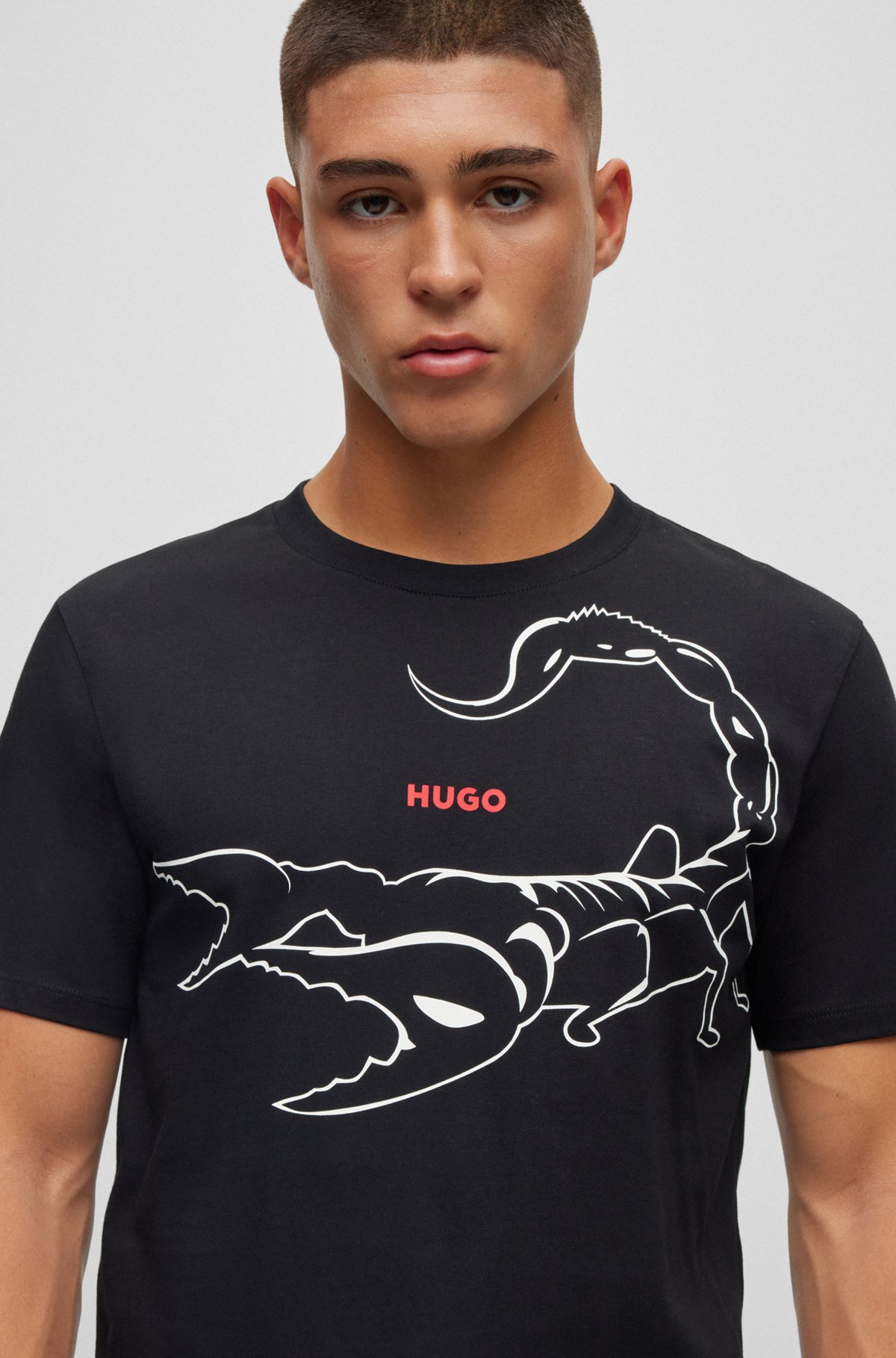 HUGO - Cotton-jersey T-shirt with artwork and logo