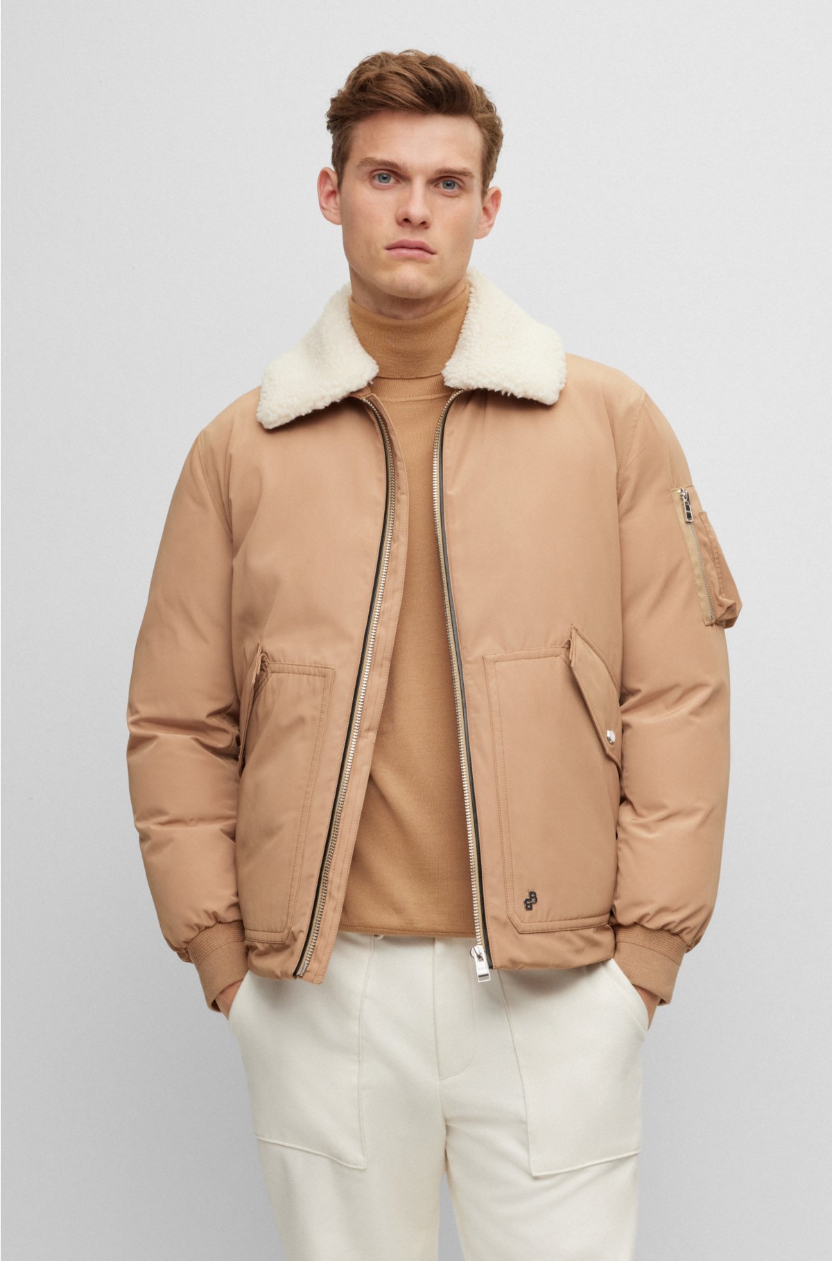 BOSS - Water-repellent jacket with faux-fur collar