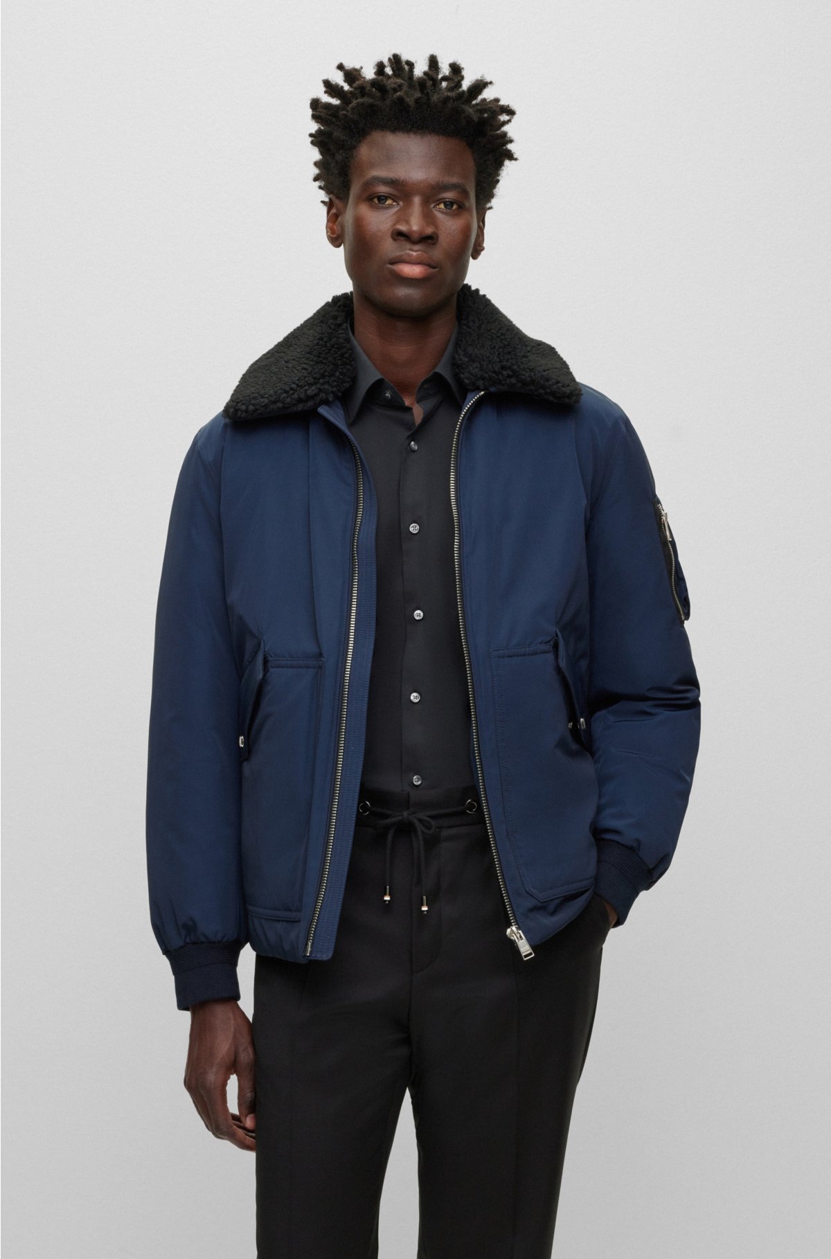 BOSS - Water-repellent jacket with faux-fur collar