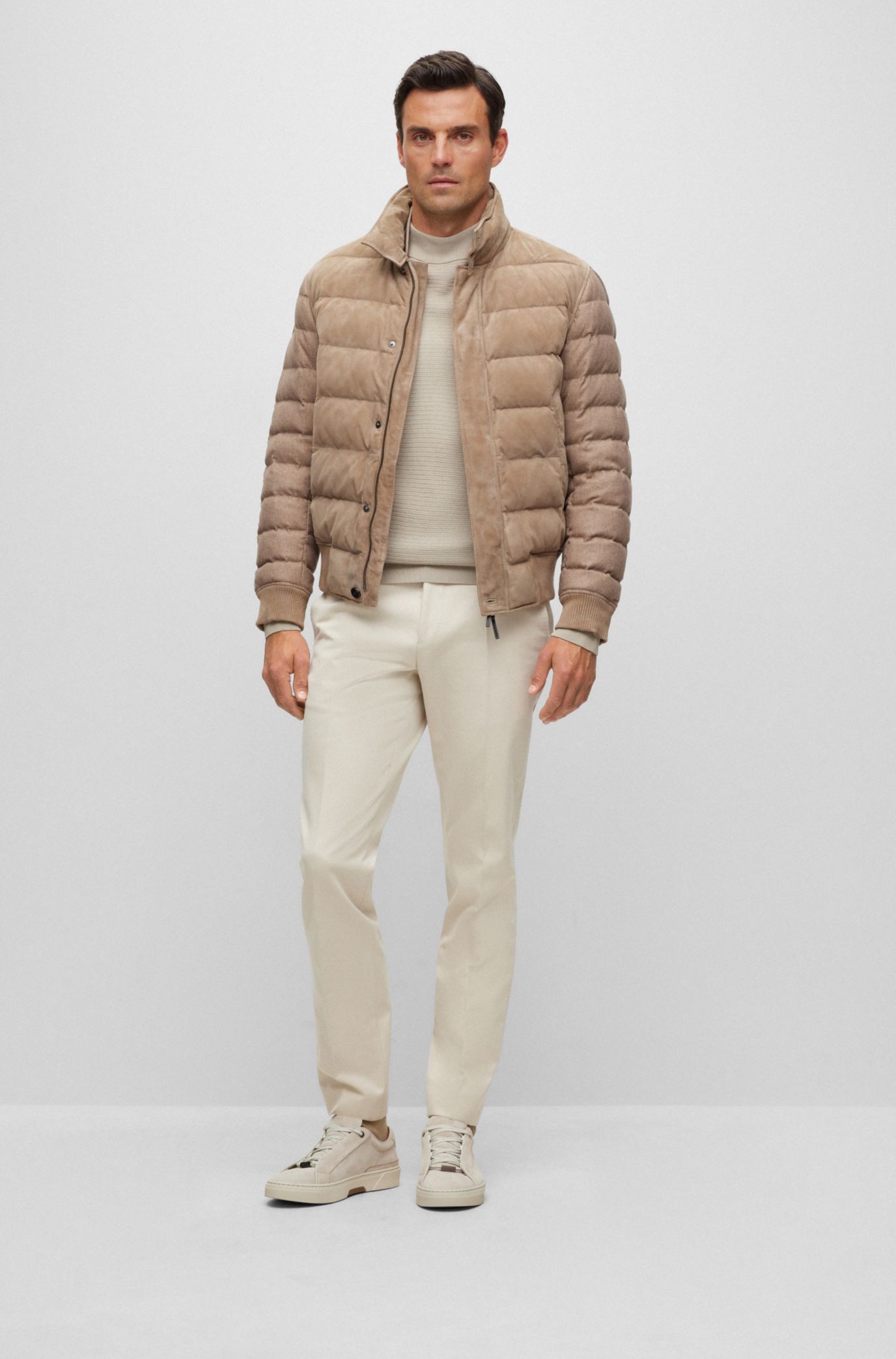 BOSS - Mixed-material jacket with nubuck leather