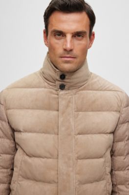 BOSS - Mixed-material jacket with nubuck leather