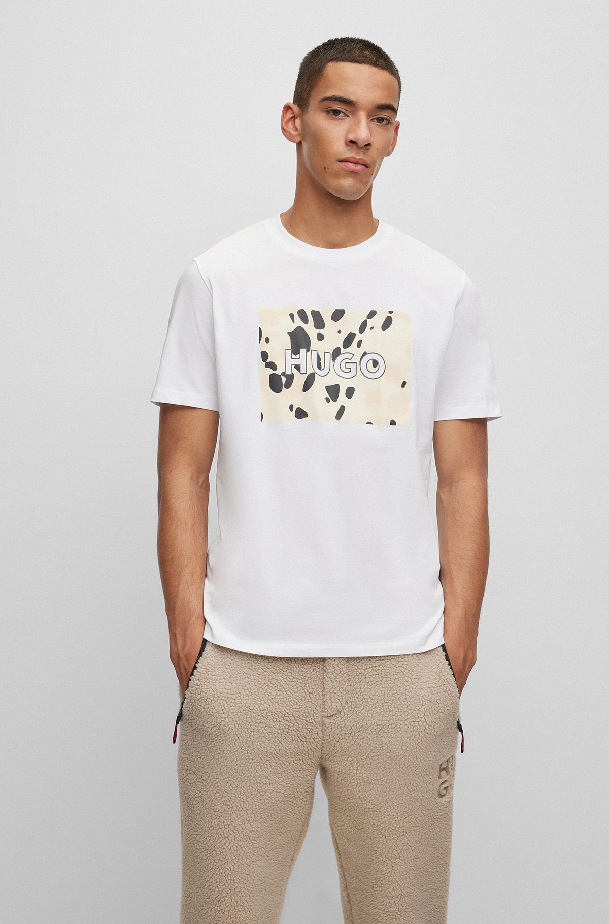 Cotton-jersey T-shirt with Dalmatian-print logo artwork, White