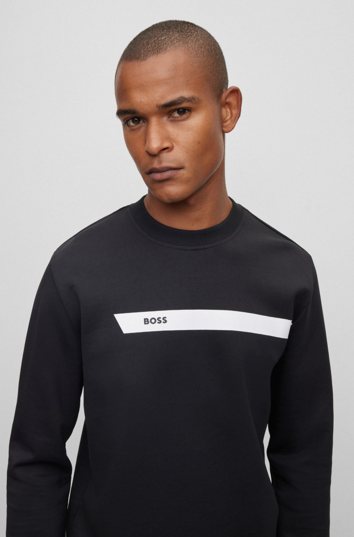 BOSS Cotton blend sweatshirt with graphic logo stripe