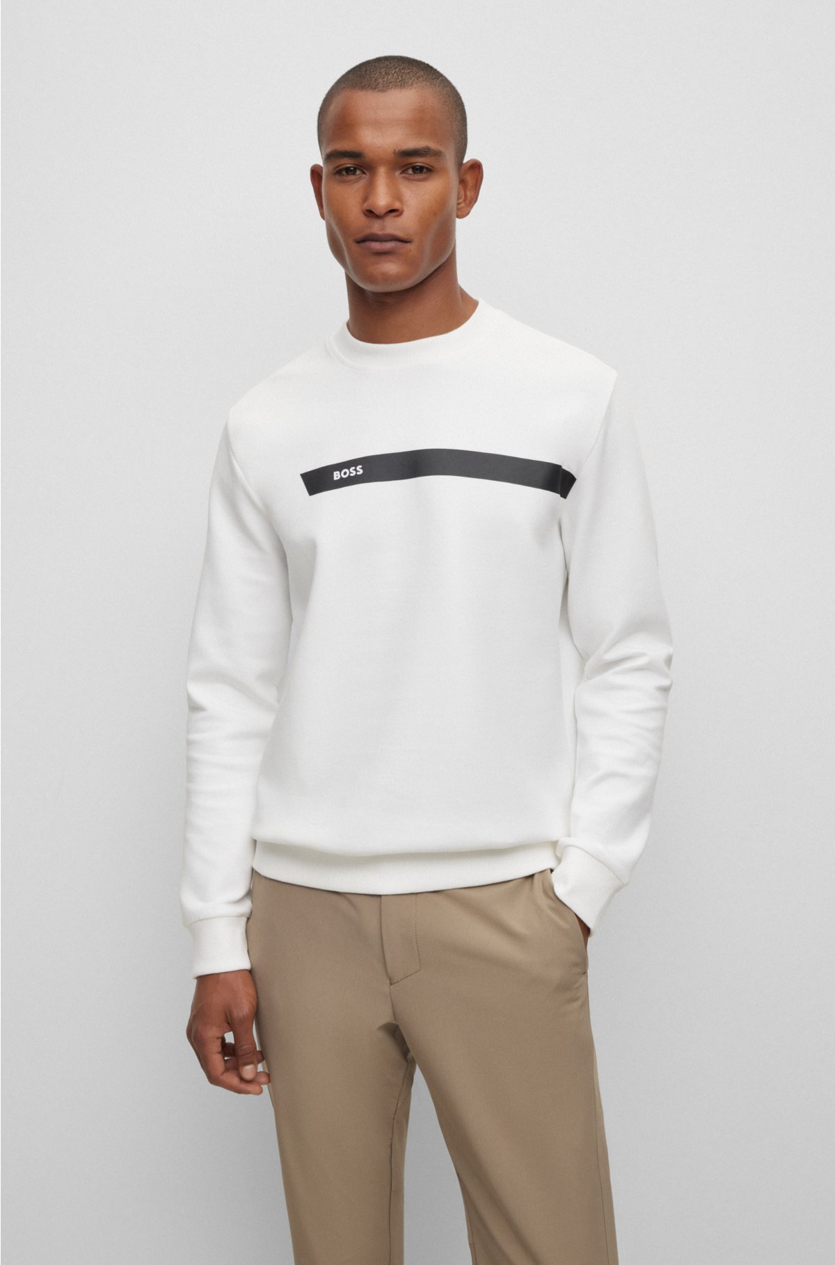 BOSS - Cotton-blend sweatshirt with graphic logo stripe