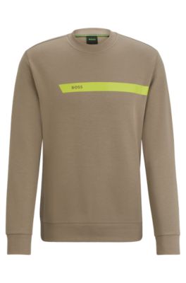Hugo Boss Cotton-blend Sweatshirt With Graphic Logo Stripe In Light Green