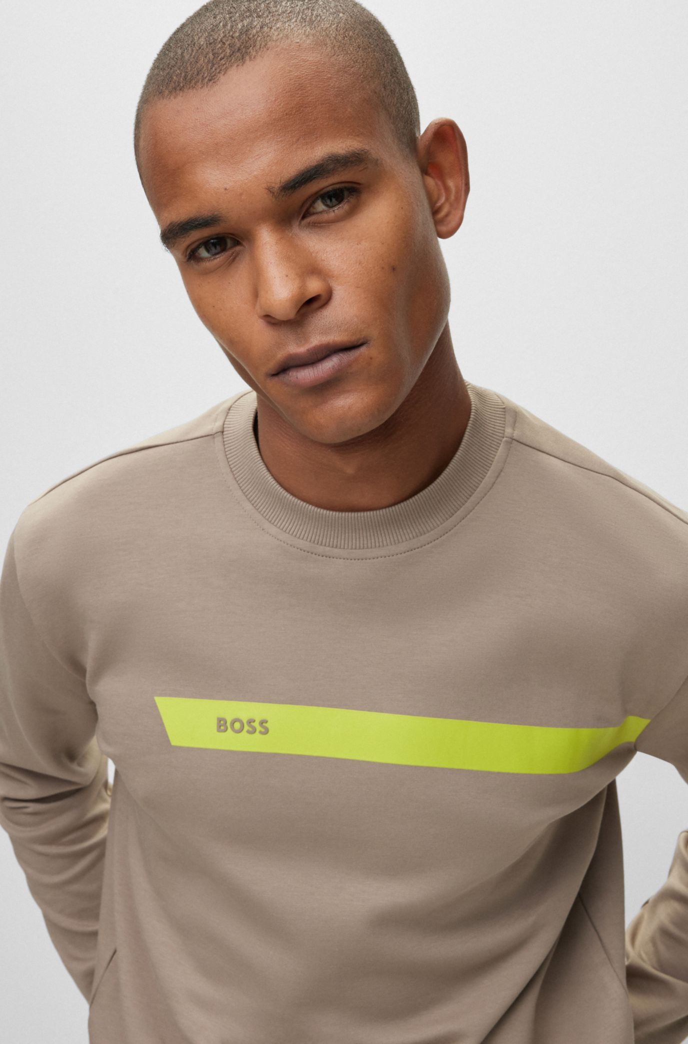 BOSS - Cotton-blend hoodie with graphic logo stripe