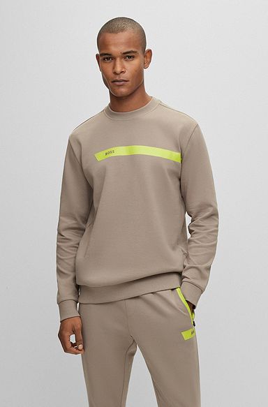 Cotton-blend sweatshirt with graphic logo stripe, Light Green