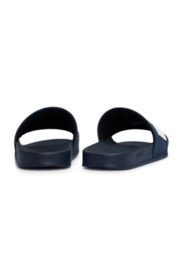 Italian-made slides with raised logo, Dark Blue