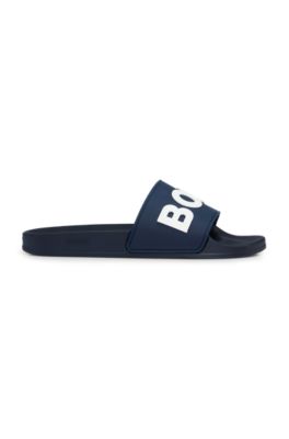 Italian-made slides with raised logo, Dark Blue