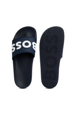 Italian-made slides with raised logo, Dark Blue