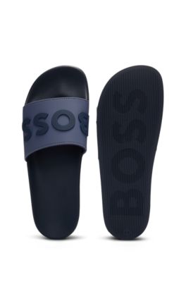 Chanclas con logo en relieve fabricadas en Italia, Azul oscuro