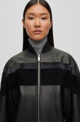 BOSS - Relaxed-fit jacket with leather and suede - Black