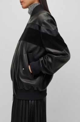 BOSS - Relaxed-fit jacket with leather and suede - Black