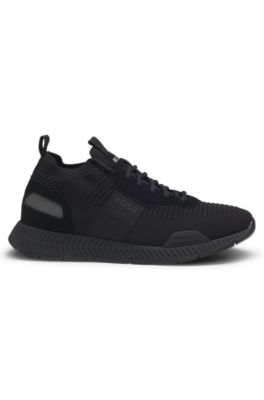 Knitted-upper trainers with suede trims, Black
