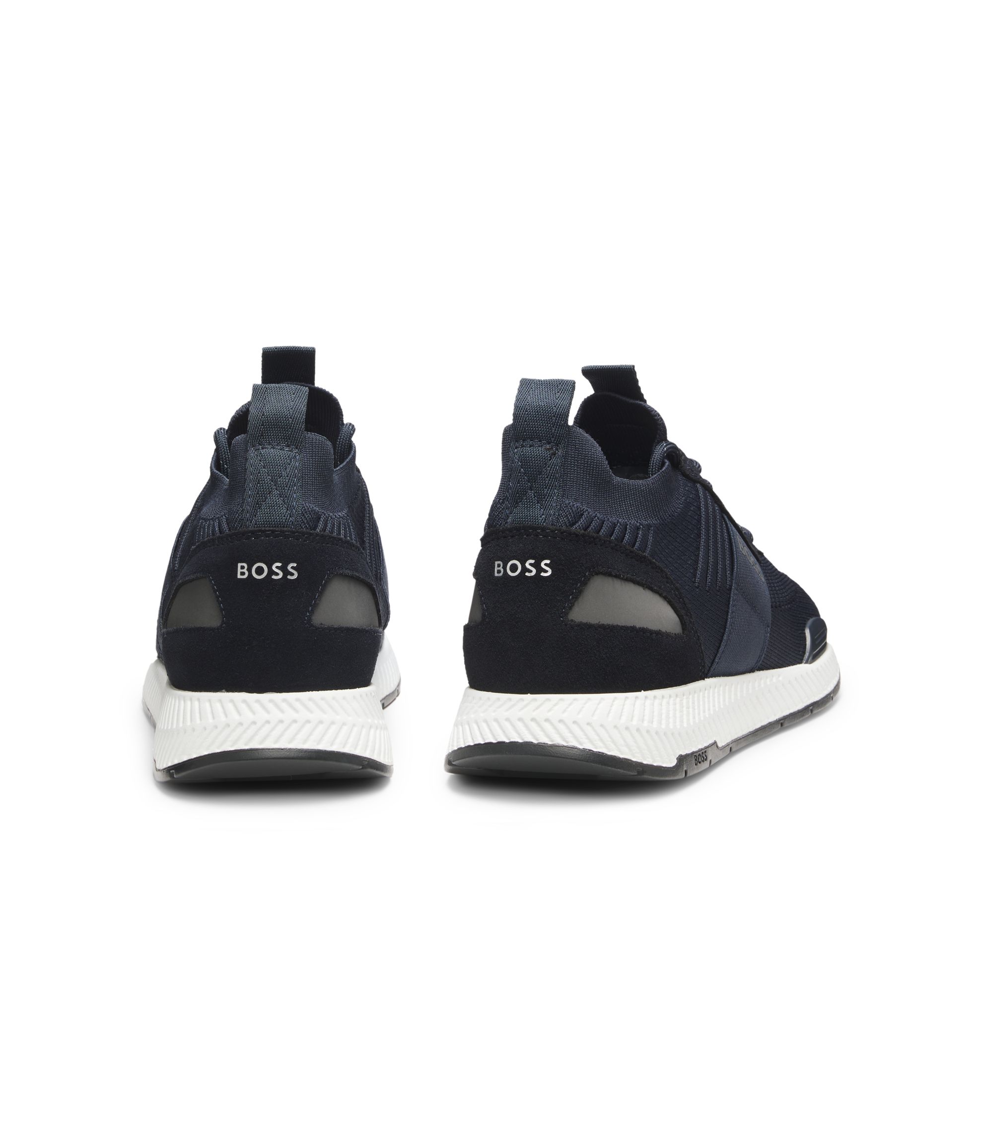 BOSS - Knitted-upper trainers with suede trims - Dark Blue