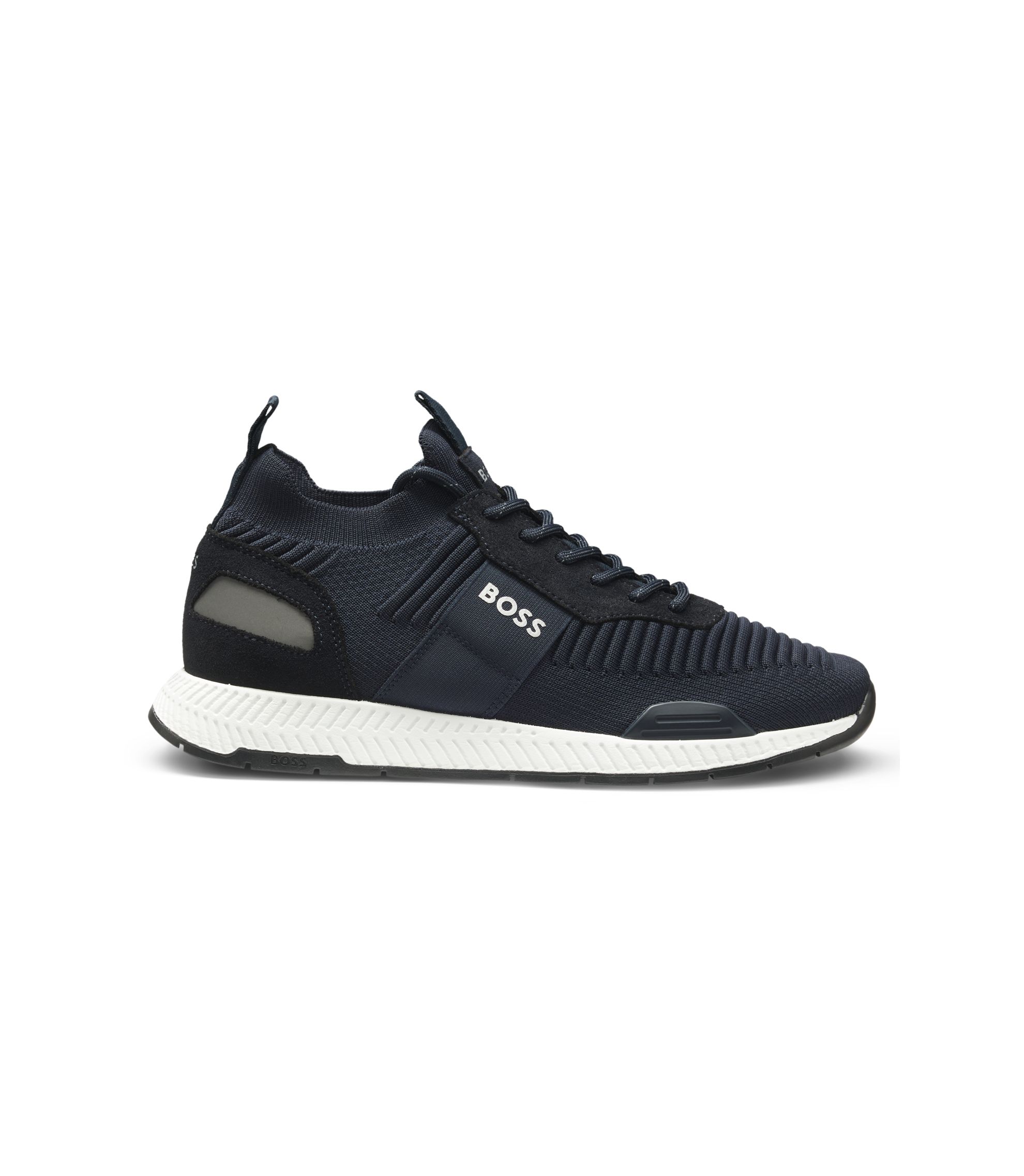 BOSS - Knitted-upper trainers with suede trims - Dark Blue