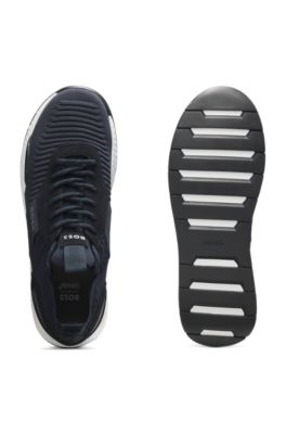 Knitted-upper trainers with suede trims, Dark Blue