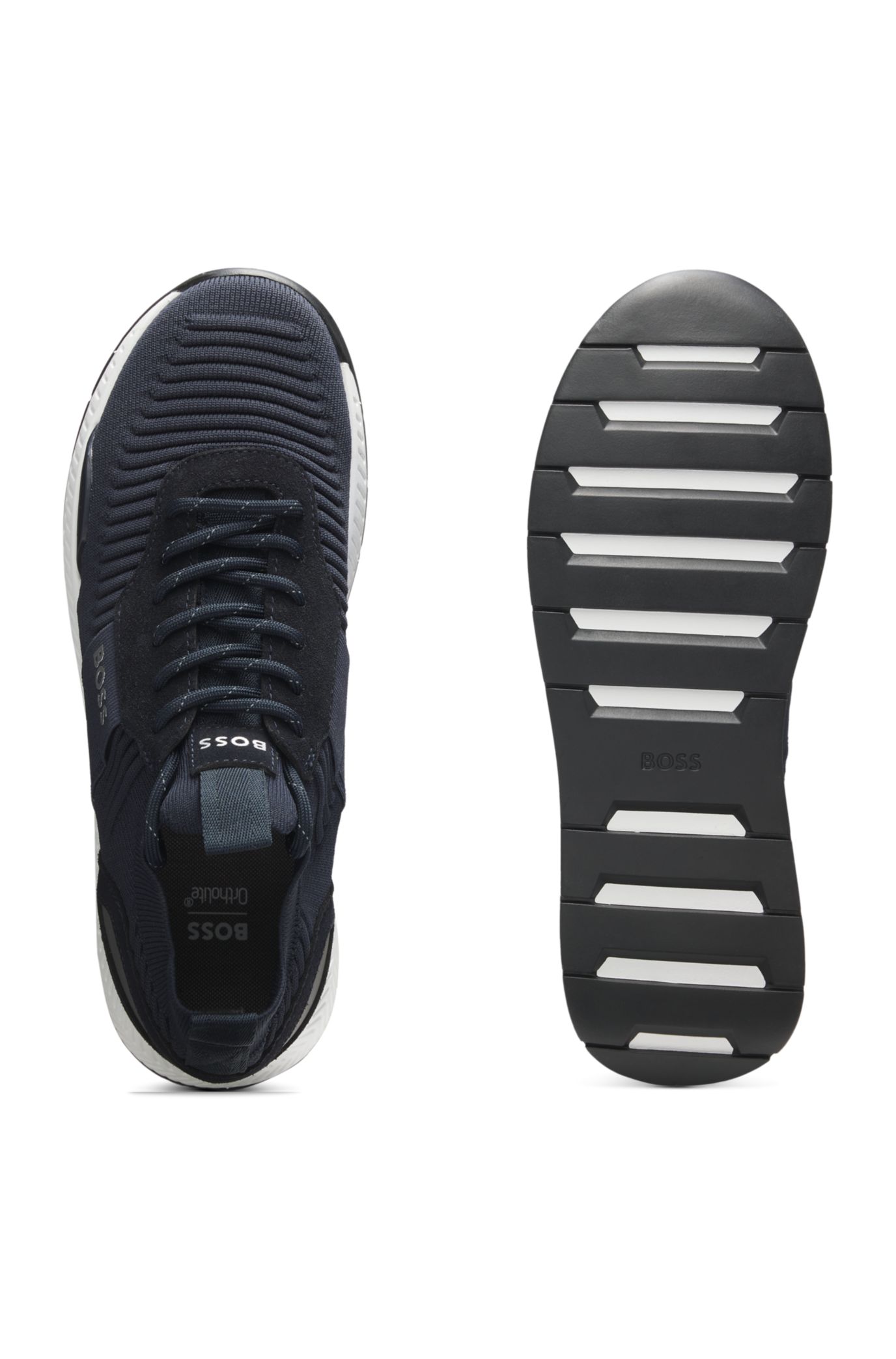 BOSS - Knitted-upper trainers with suede trims - Dark Blue