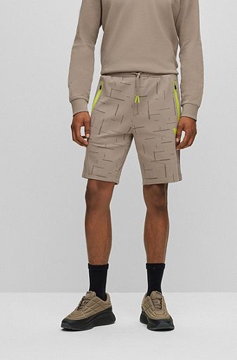 Cotton-blend drawstring shorts with logo stripe, Light Green