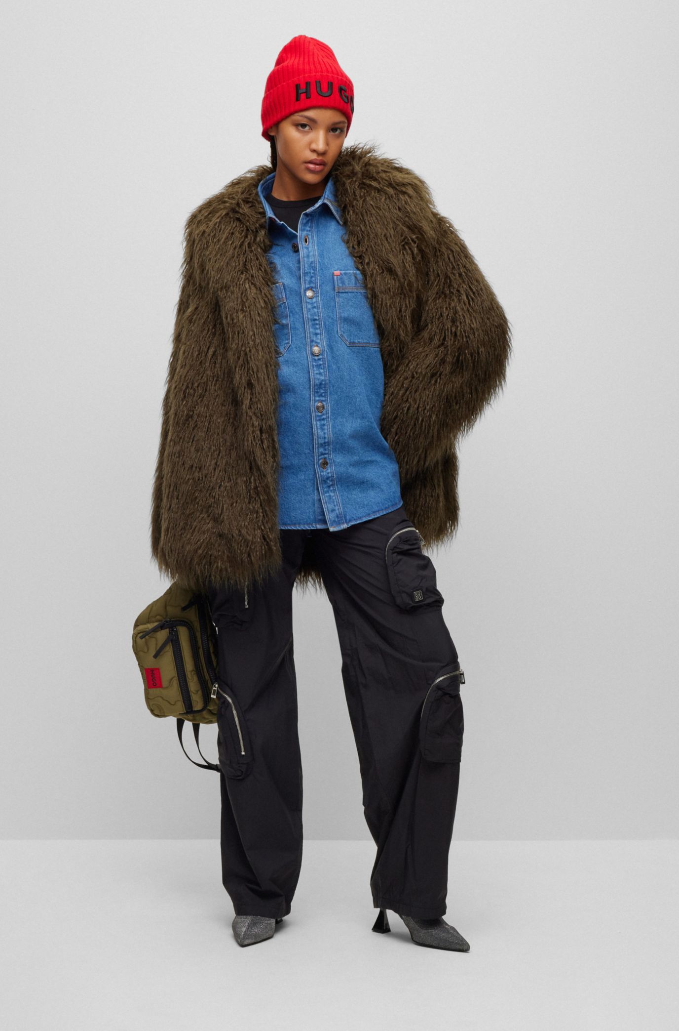 HUGO - Oversize-fit coat in faux fur with full lining