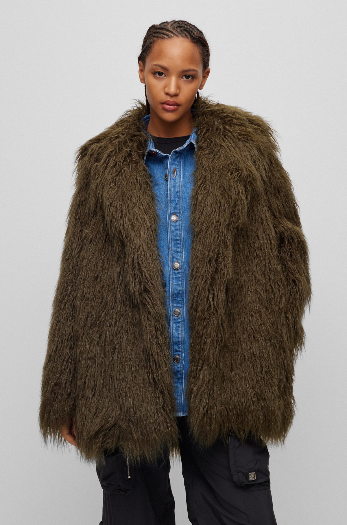 HUGO - Oversize-fit coat in faux fur with full lining