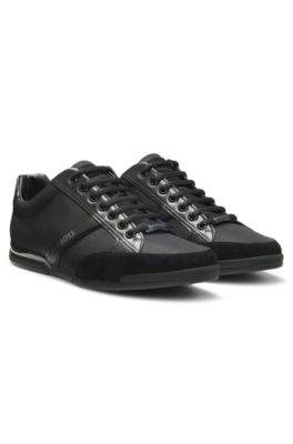 Mixed-material trainers with suede and faux leather, Black