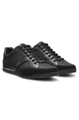 Mixed-material sneakers with suede and faux leather, Black