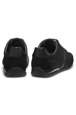 Mixed-material sneakers with suede and faux leather, Black