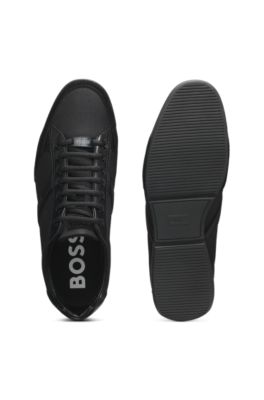 Mixed-material sneakers with suede and faux leather, Black