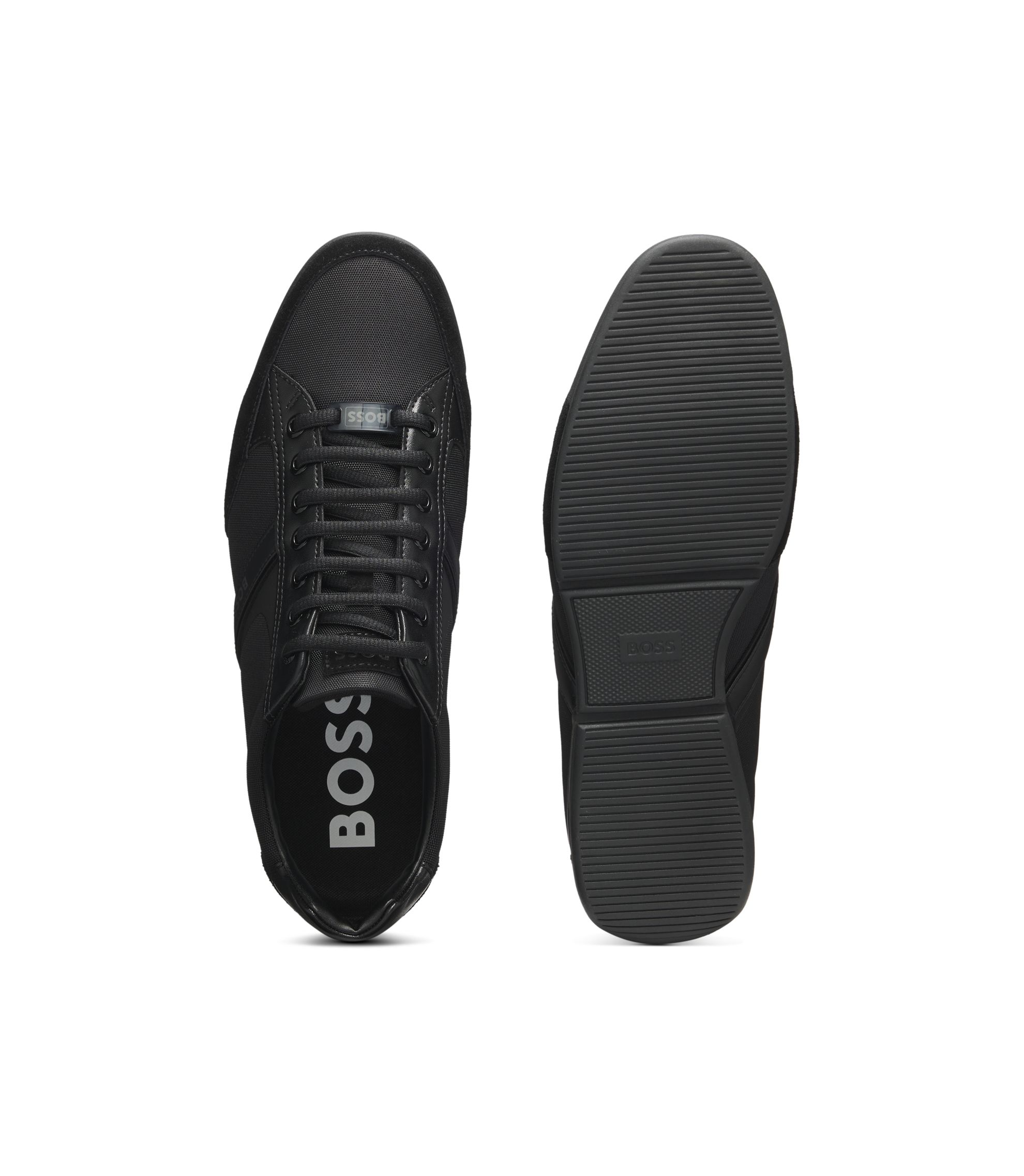新品★BOSS★2025年新作★ロゴ入りゴムホールドスニーカー★黒×キャメル37 BOSS - Mixed-material sneakers with suede and faux leather - Black