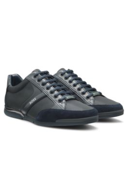 Mixed-material trainers with suede and faux leather, Dark Blue