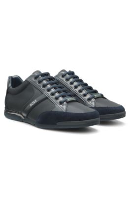 Mixed-material sneakers with suede and faux leather, Dark Blue