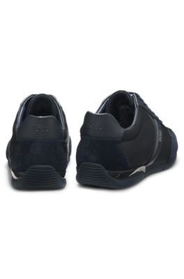 Mixed-material trainers with suede and faux leather, Dark Blue