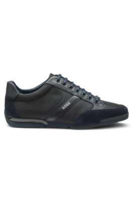 Mixed-material sneakers with suede and faux leather, Dark Blue