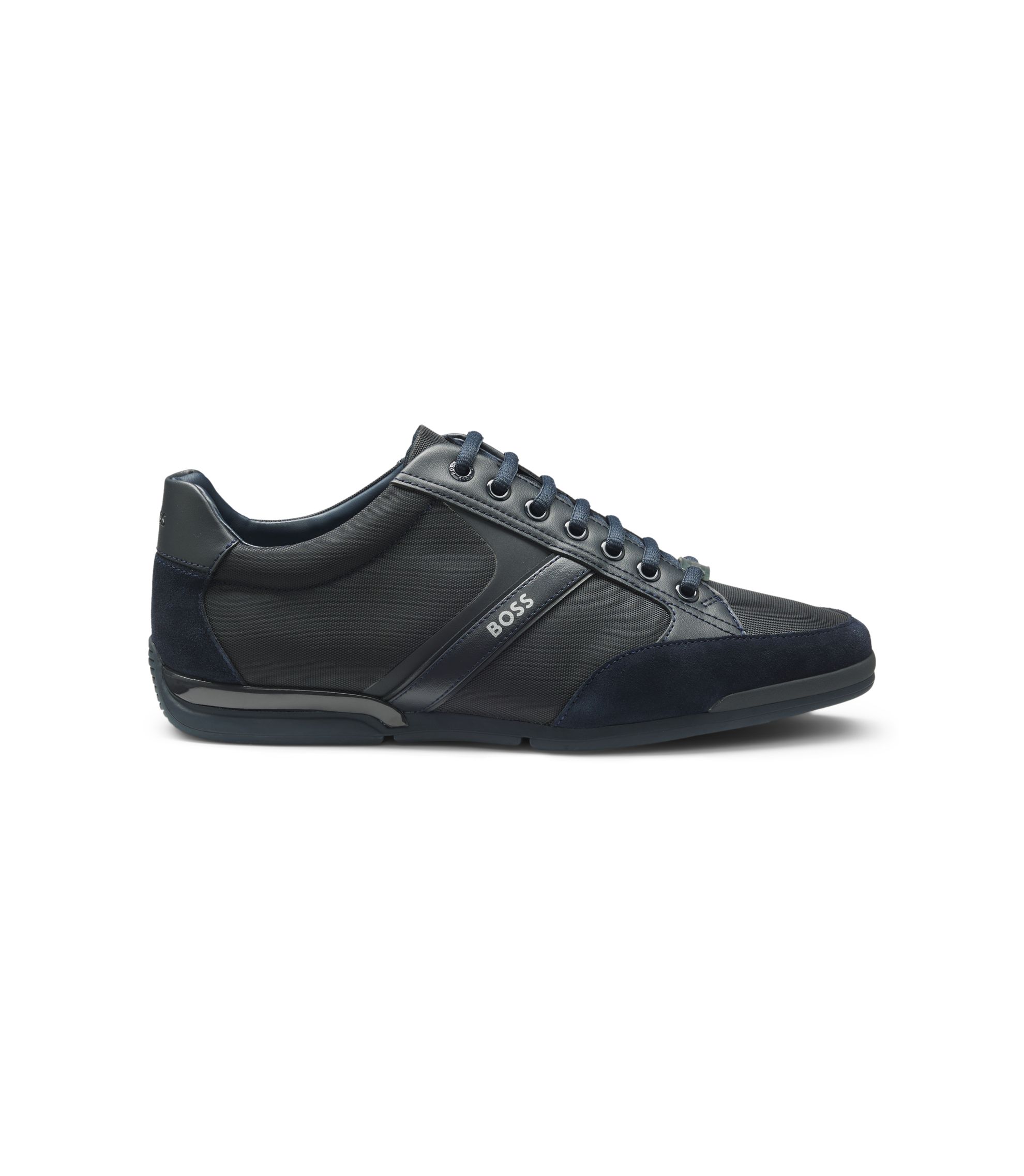 BOSS - Mixed-material sneakers with suede and faux leather - Dark Blue