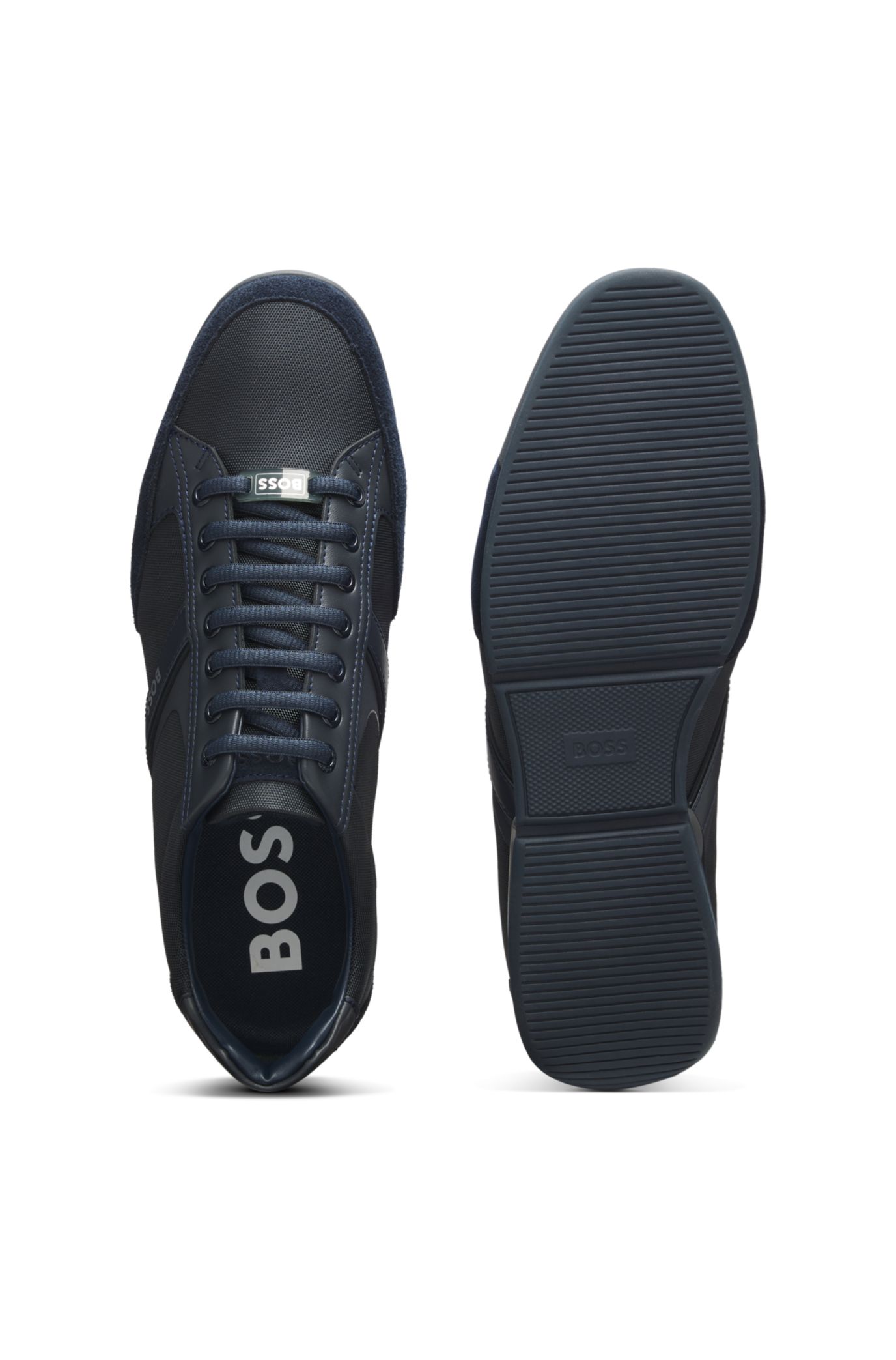 BOSS - Mixed-material trainers with suede and faux leather - Dark Blue