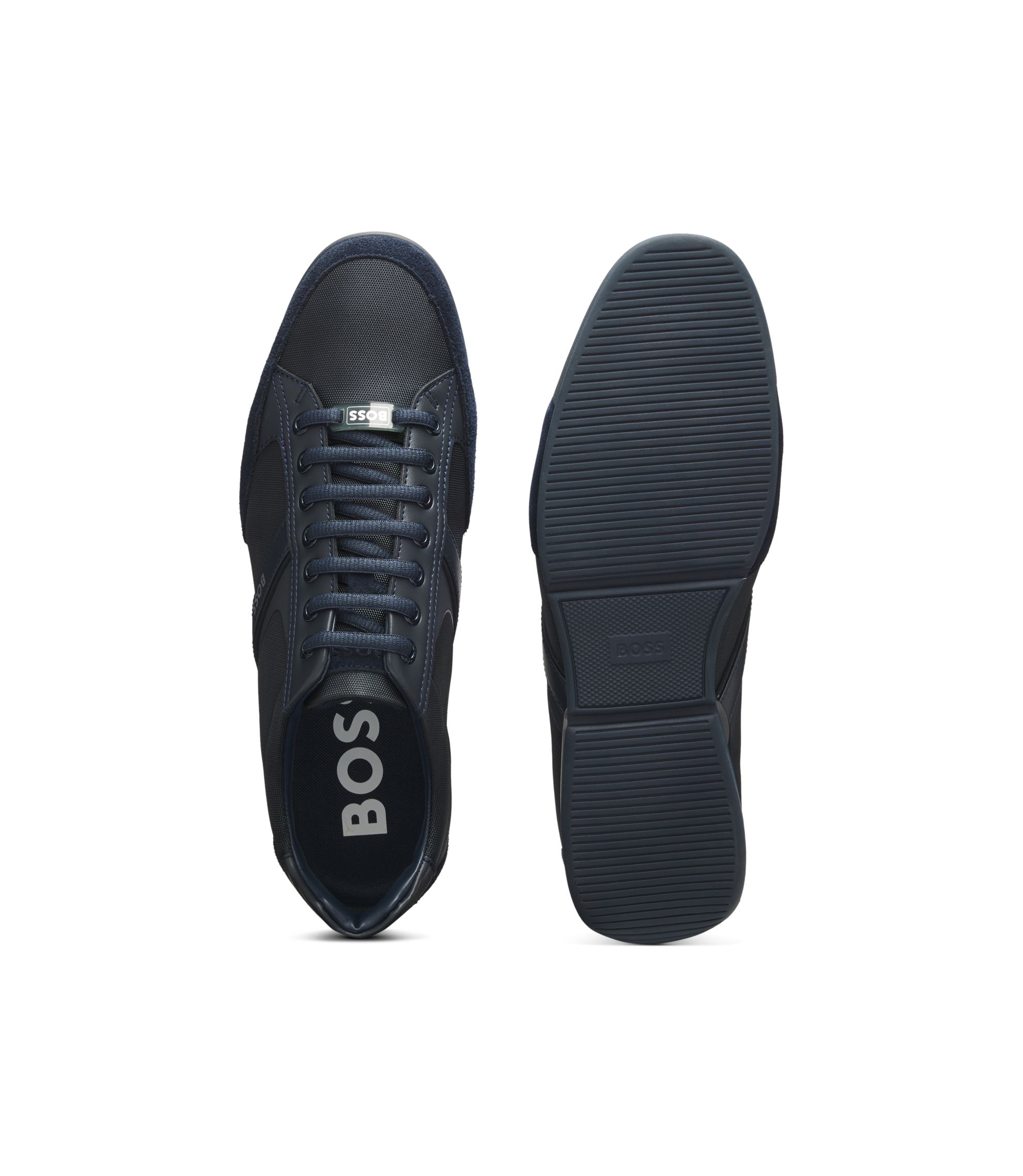 BOSS - Mixed-material sneakers with suede and faux leather - Dark Blue