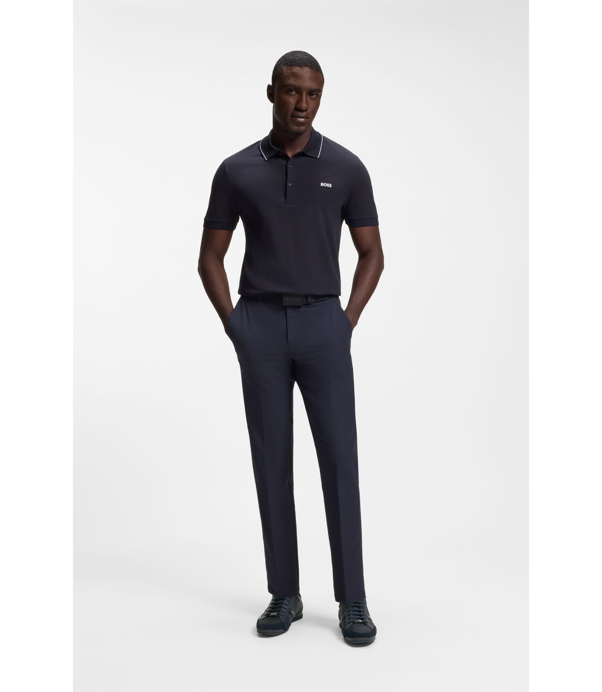 BOSS - Mixed-material trainers with suede and faux leather - Dark Blue