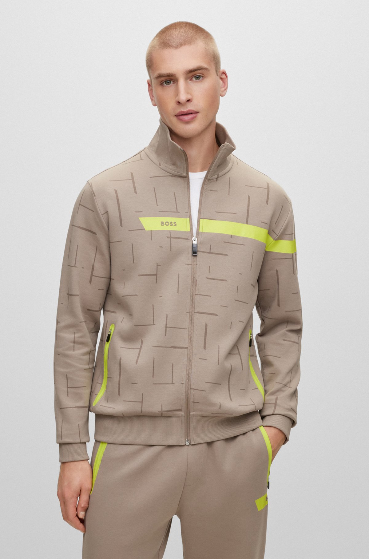 BOSS - Cotton-blend zip-up sweatshirt with graphic logo BOSS - Cotton-blend zip-up sweatshirt with graphic logo