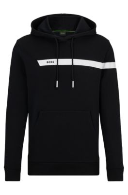 Shop Hugo Boss Cotton-blend Hoodie With Graphic Logo Stripe In Black