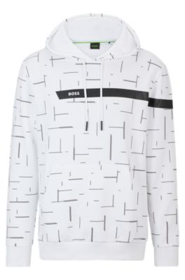 Hugo Boss Cotton-blend Hoodie With Graphic Logo Stripe In White