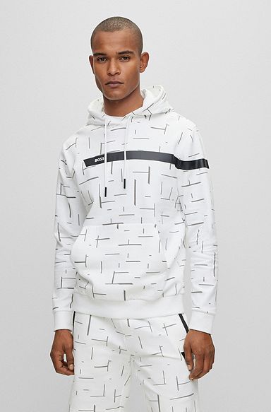 Cotton-blend hoodie with graphic logo stripe, White