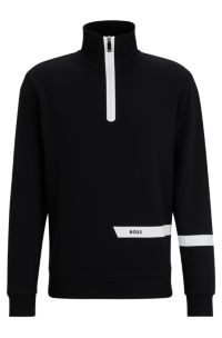 BOSS - Cotton-blend zip-neck sweatshirt with logo stripe