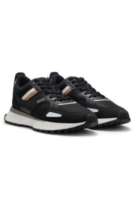 Mixed-material trainers with leather and mesh, Black